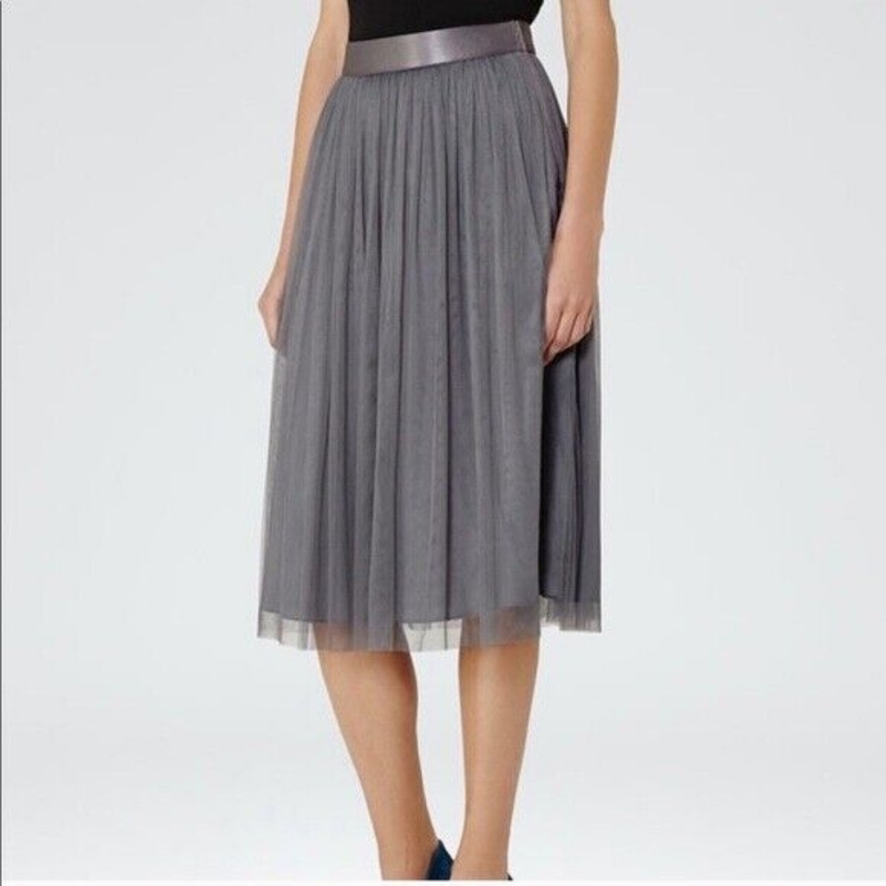 Reiss Tulle Midi Skirt Lined Gray Blue Side Zipper Ballerina Size 2